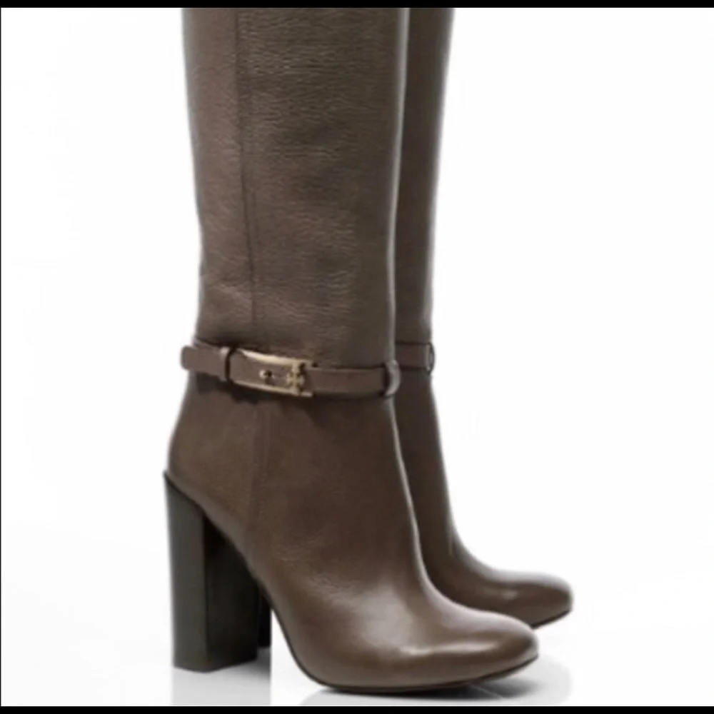 Tory Burch Taupe Stacked Heel Boots | Size 7.5